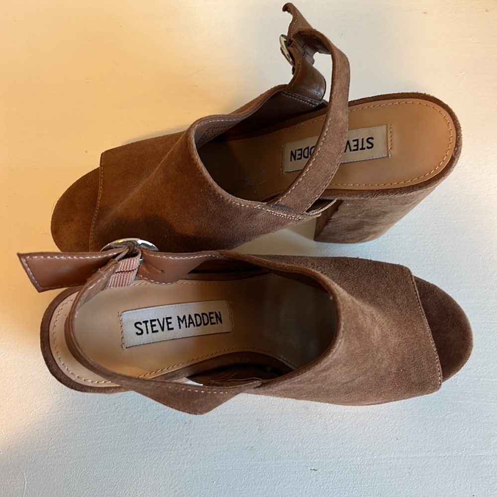 Steve Madden Carter Slingback Suede Camel Chunky Sandal Heel Size 5.5 - Picture 10 of 11